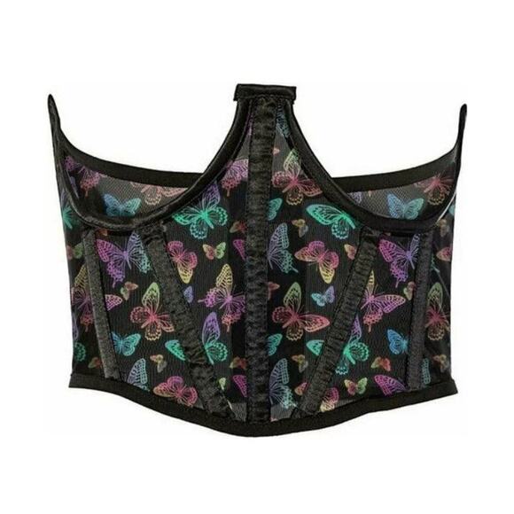 🦋B2G1🦋DAISY CORSETS Lavish Neon Butterfly Print Mesh Open Cup Waist Cincher MED - Picture 1 of 3